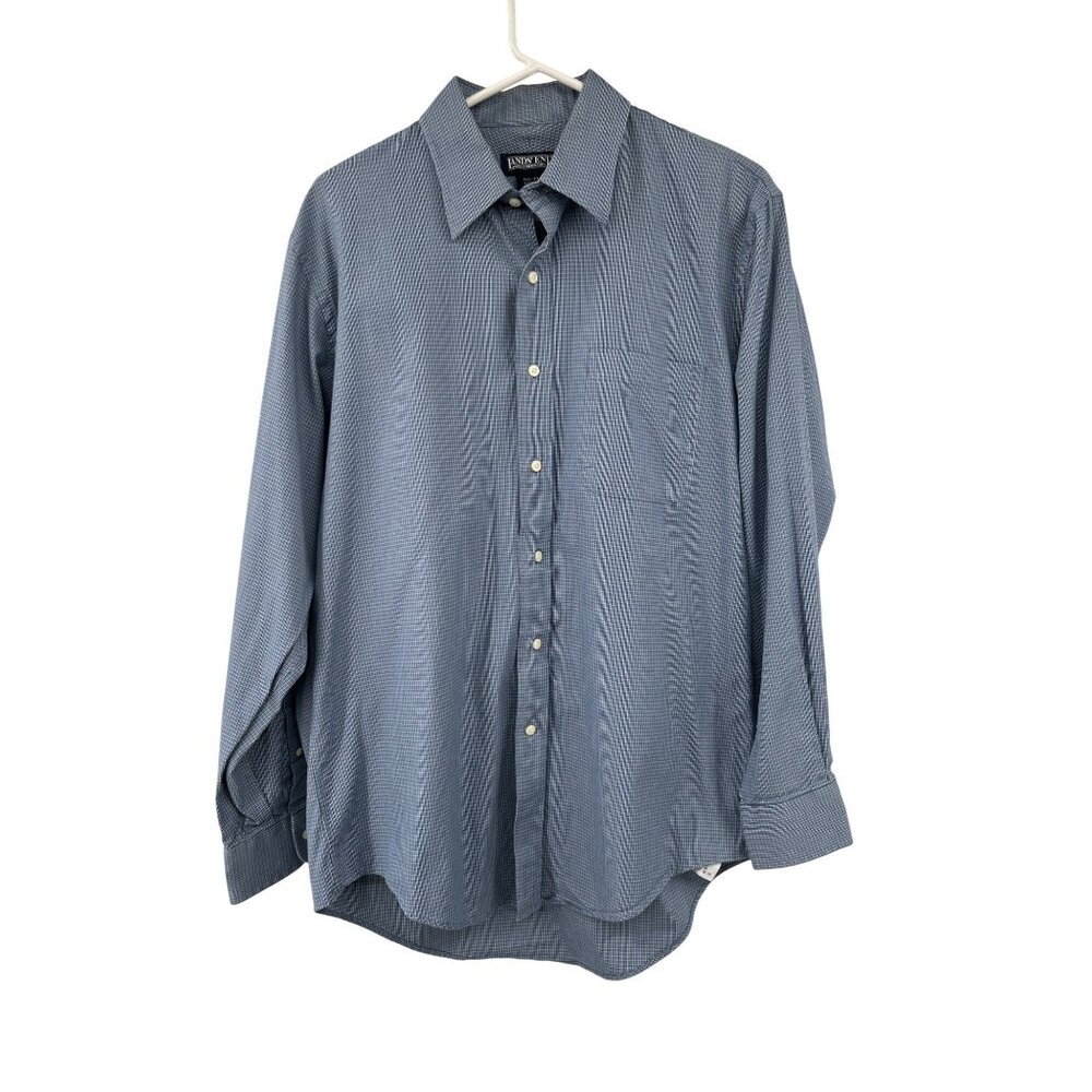Lands’ End Men’s 15.5 33 Dress Shirt Blue Yellow Plaid Cotton Button Front Used